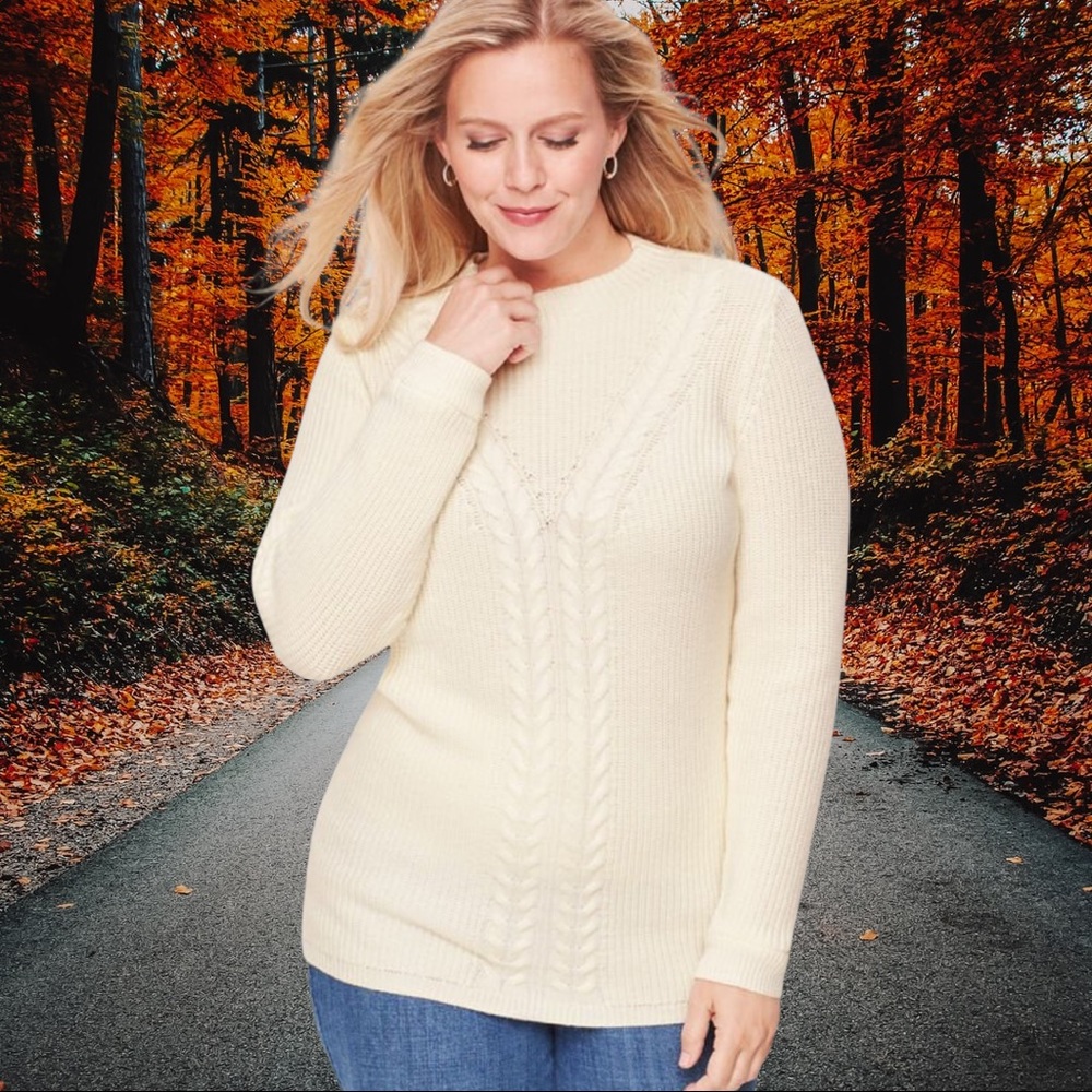 Talbots Cable Knit Shaker Stitch Lambswool Sweater
